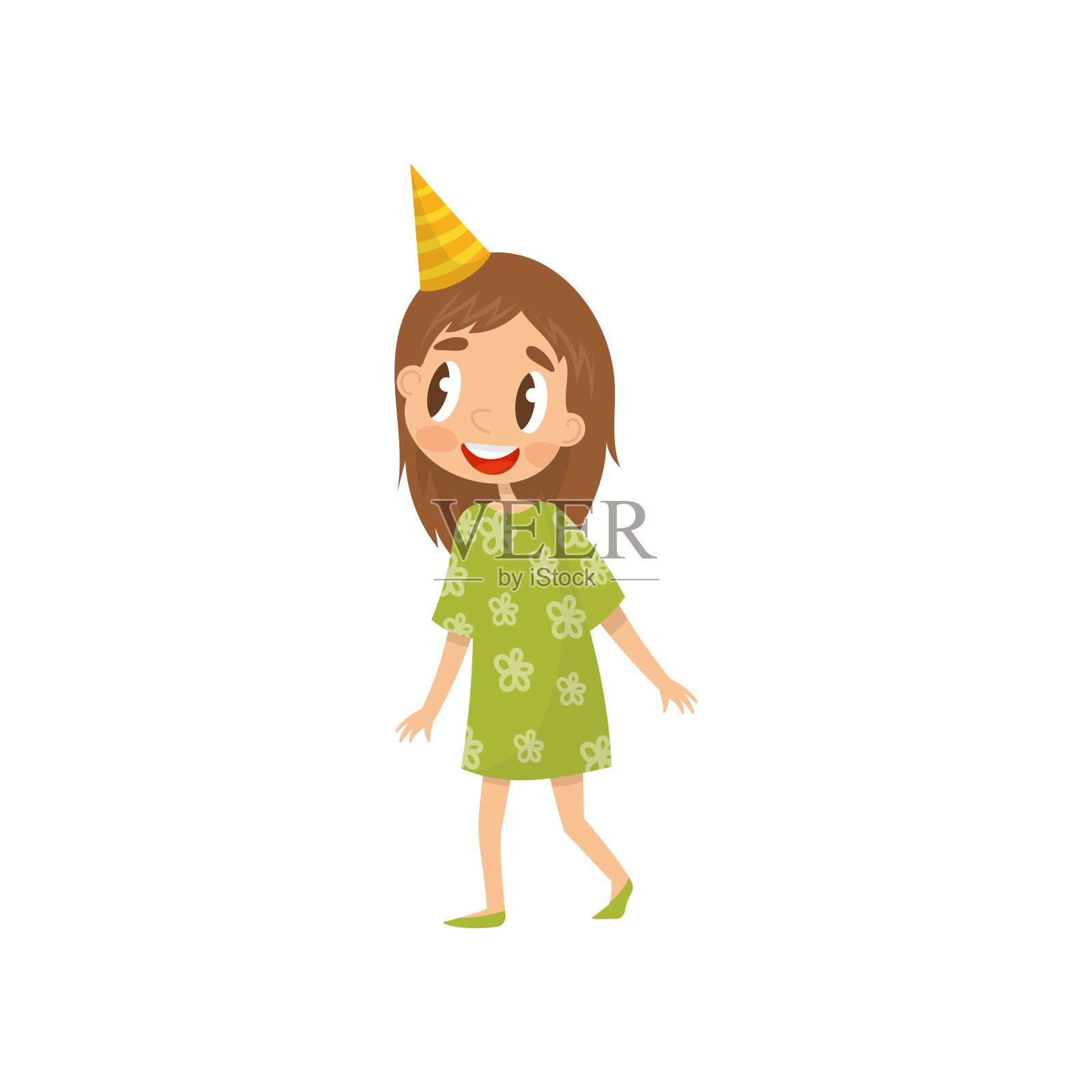 美丽的女孩在派对帽子，生日派对概念卡通矢量插图在白色的背景设计元素图片