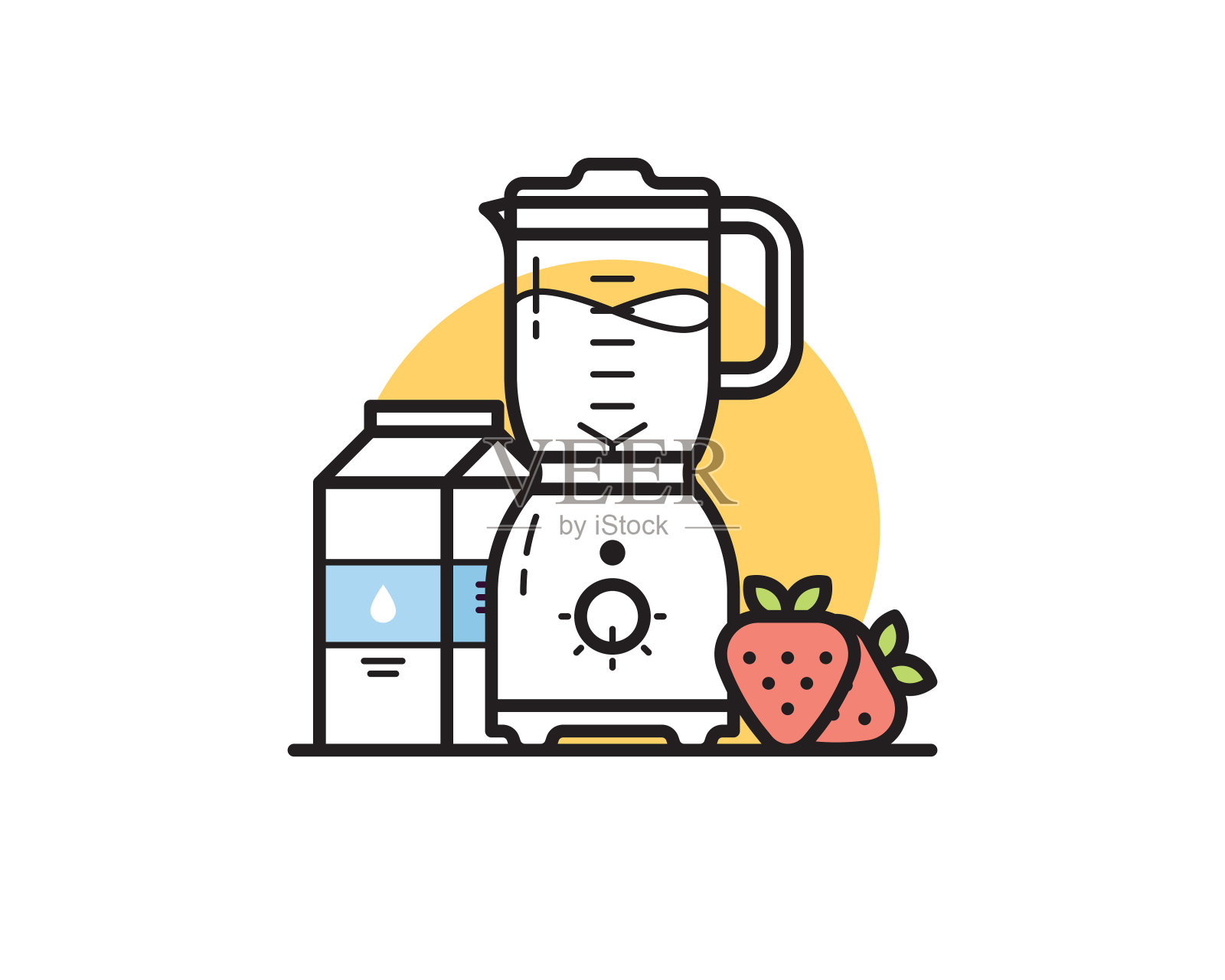 搅拌机，牛奶和草莓矢量插图插画图片素材