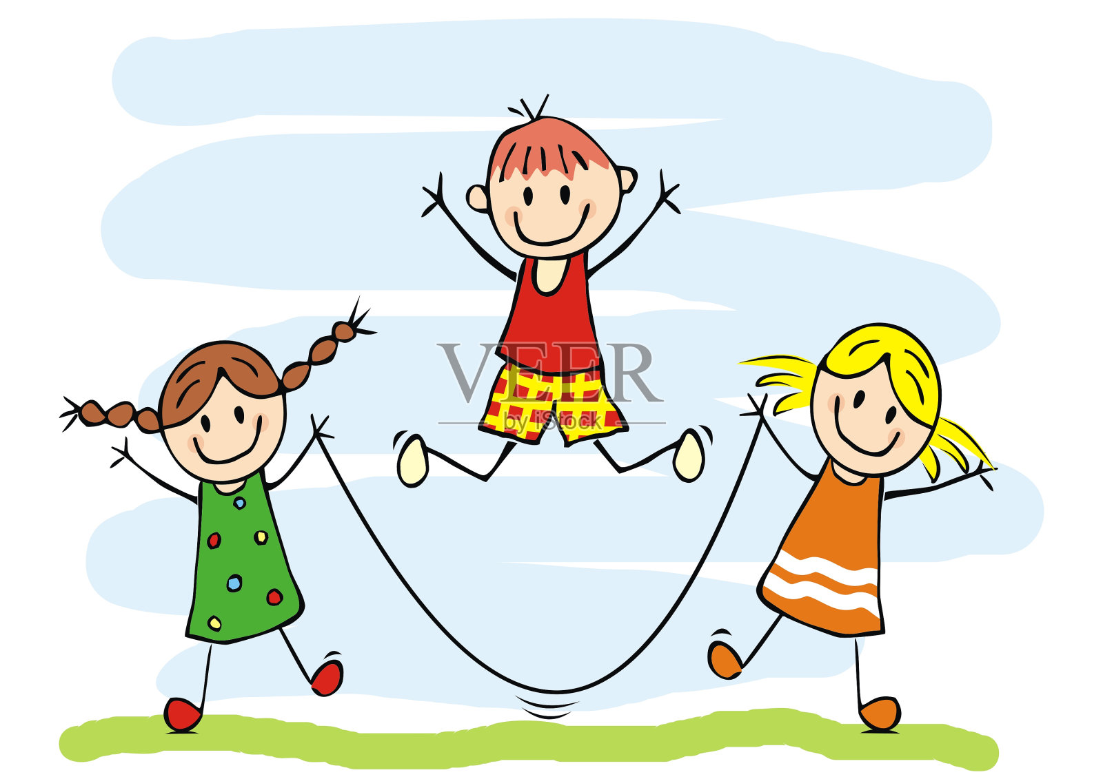 快乐的孩子和跳绳插画图片素材