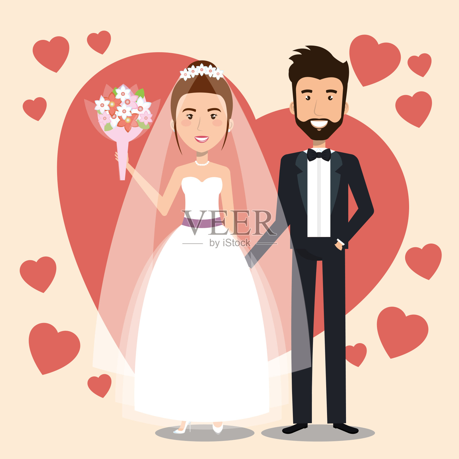 一对有爱心的新婚夫妇插画图片素材
