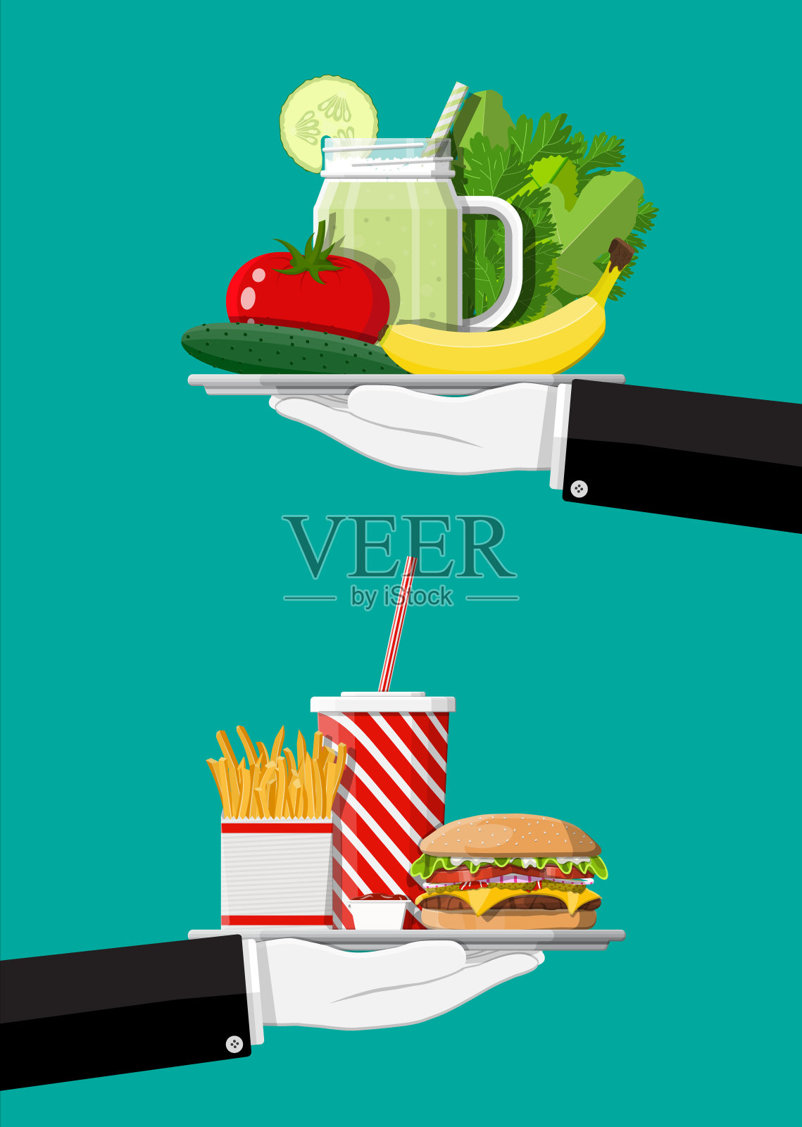 油腻胆固醇食物和维生素食物插画图片素材