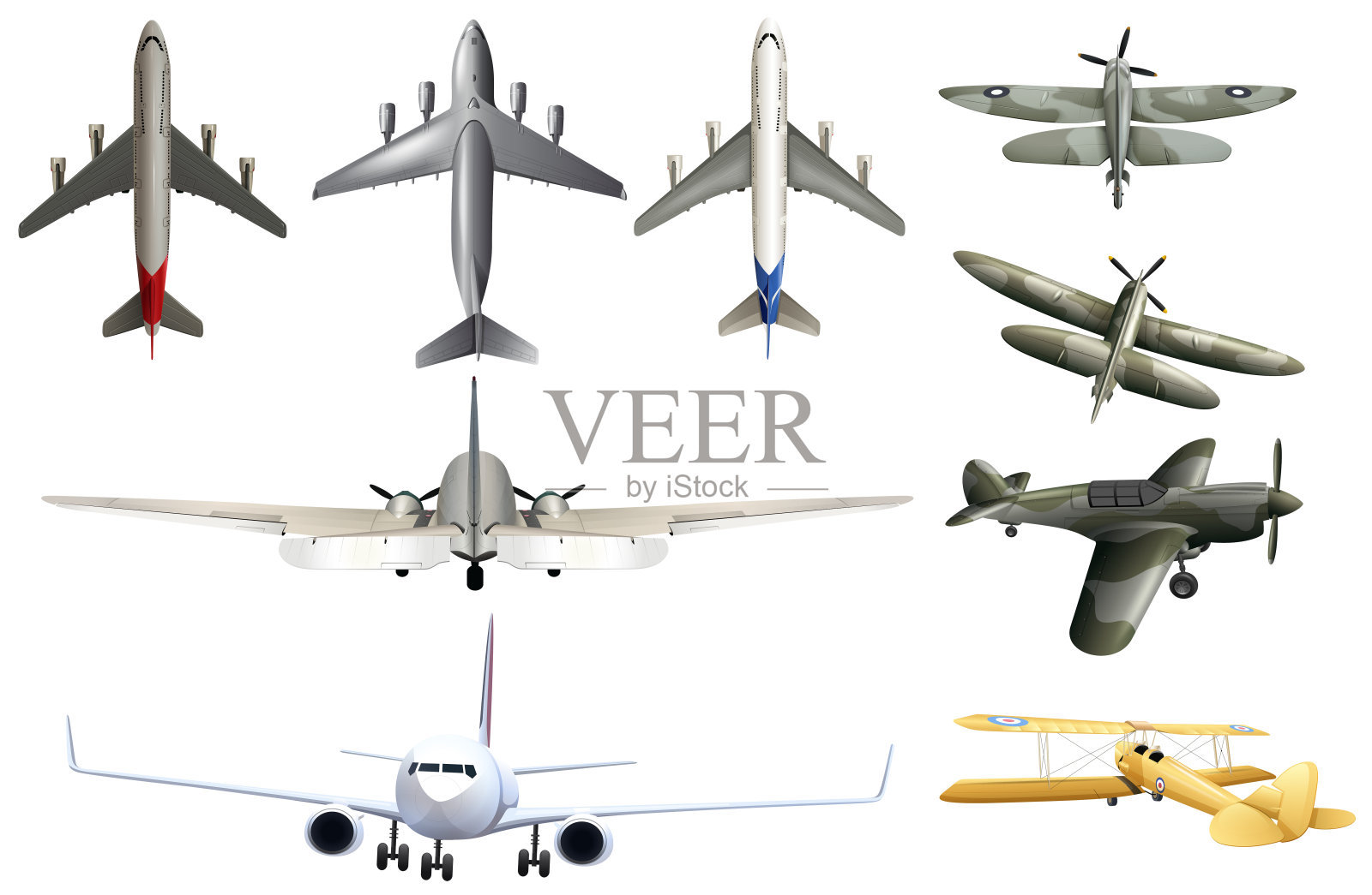 白色背景上的军用飞机设计元素图片