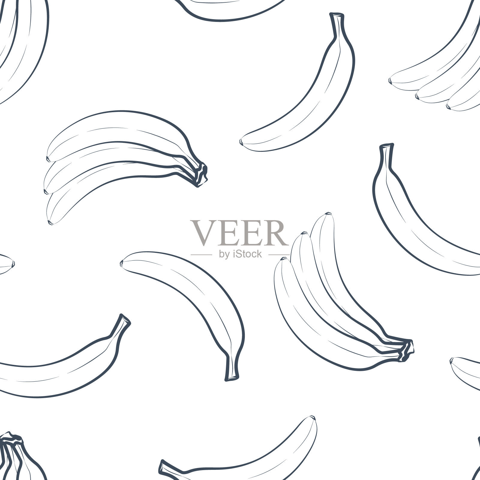 无缝图案的轮廓香蕉在白色的背景。插画图片素材