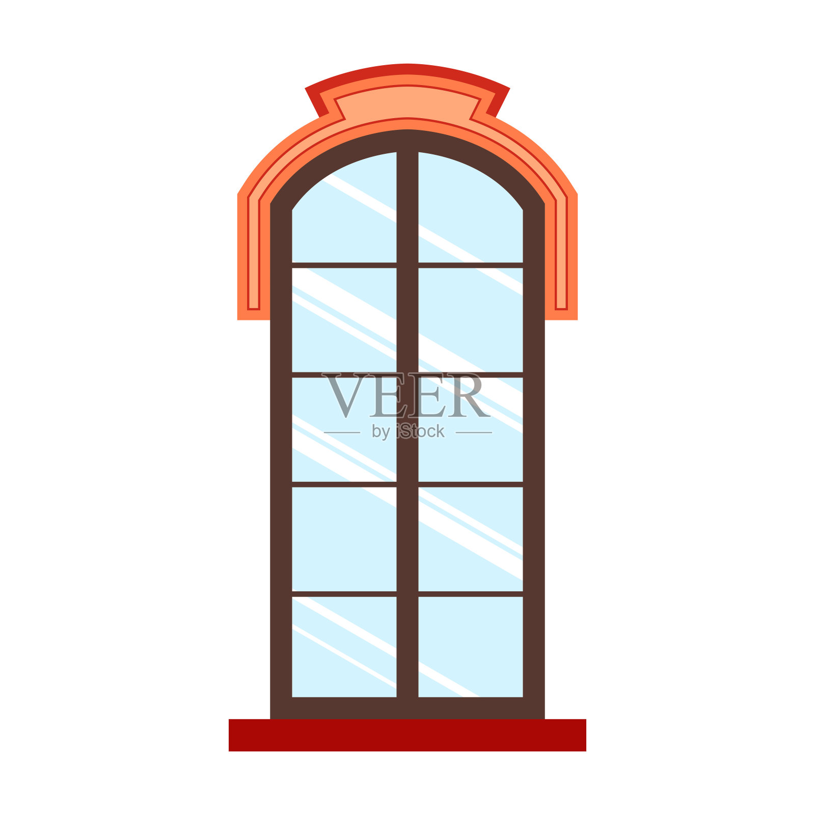 详细的木制窗框视图隔离在房子的墙壁上。建筑设计户外或外景，建筑和家居主题。矢量插图。插画图片素材