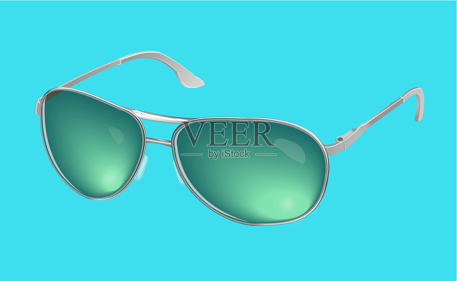 向量现实眼镜，绿色太阳镜孤立在蓝色背景。设计元素图片