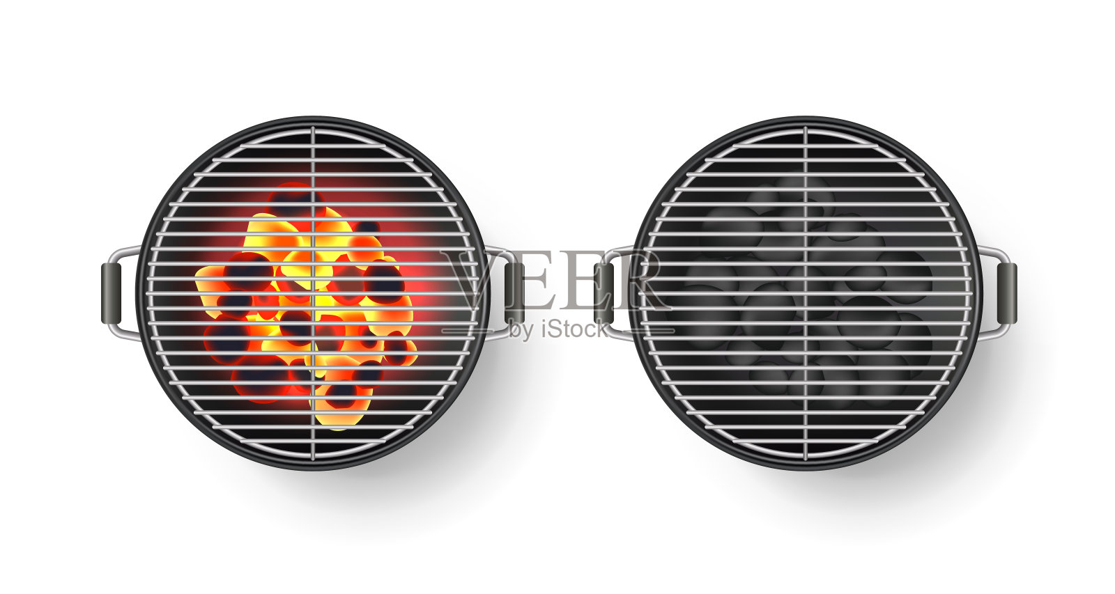 矢量现实的3d插图圆形空烧烤架与热煤，孤立在白色的背景。烧烤前视图设计元素图片
