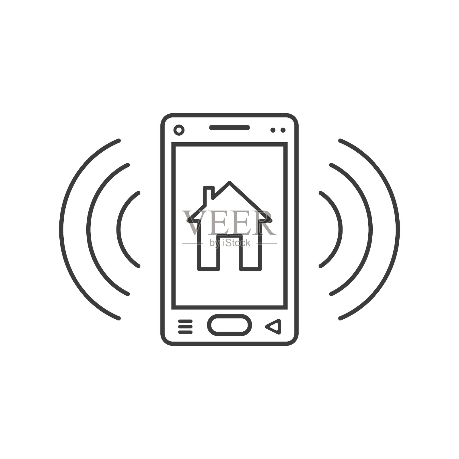 线性响的智能手机图标与房子标志插画图片素材