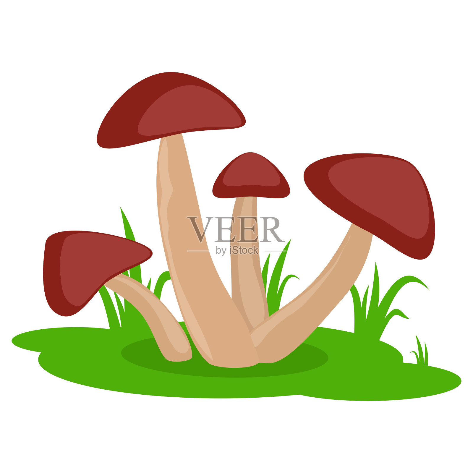 蘑菇上的草卡通矢量图标孤立在白色的背景。可食用或不可食用的蘑菇插画图片素材