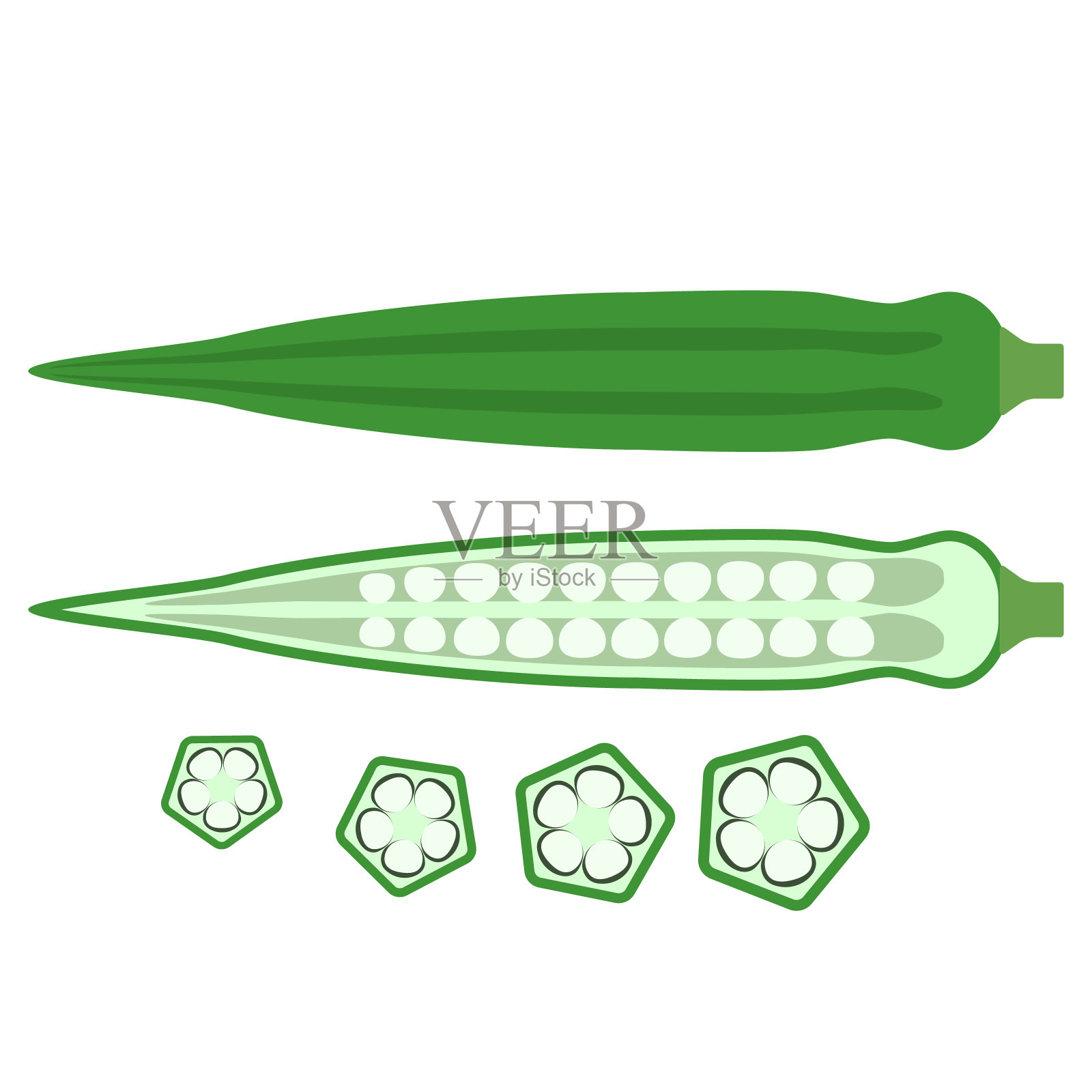 八角或黄秋葵可食用的东方新鲜健康食品豆荚整平lay图标插画图片素材