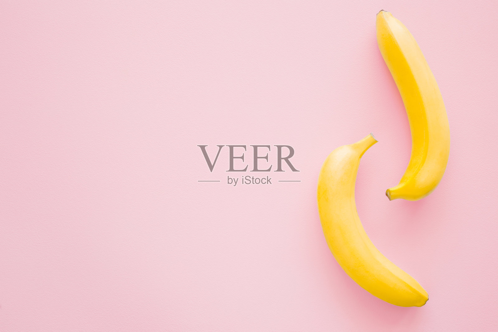 美丽，新鲜，黄色香蕉在粉红色的背景。健康香甜的夏季食物。模拟水果提供作为广告或其他想法。为激励性文本，引用或标志空的地方。插画图片素材