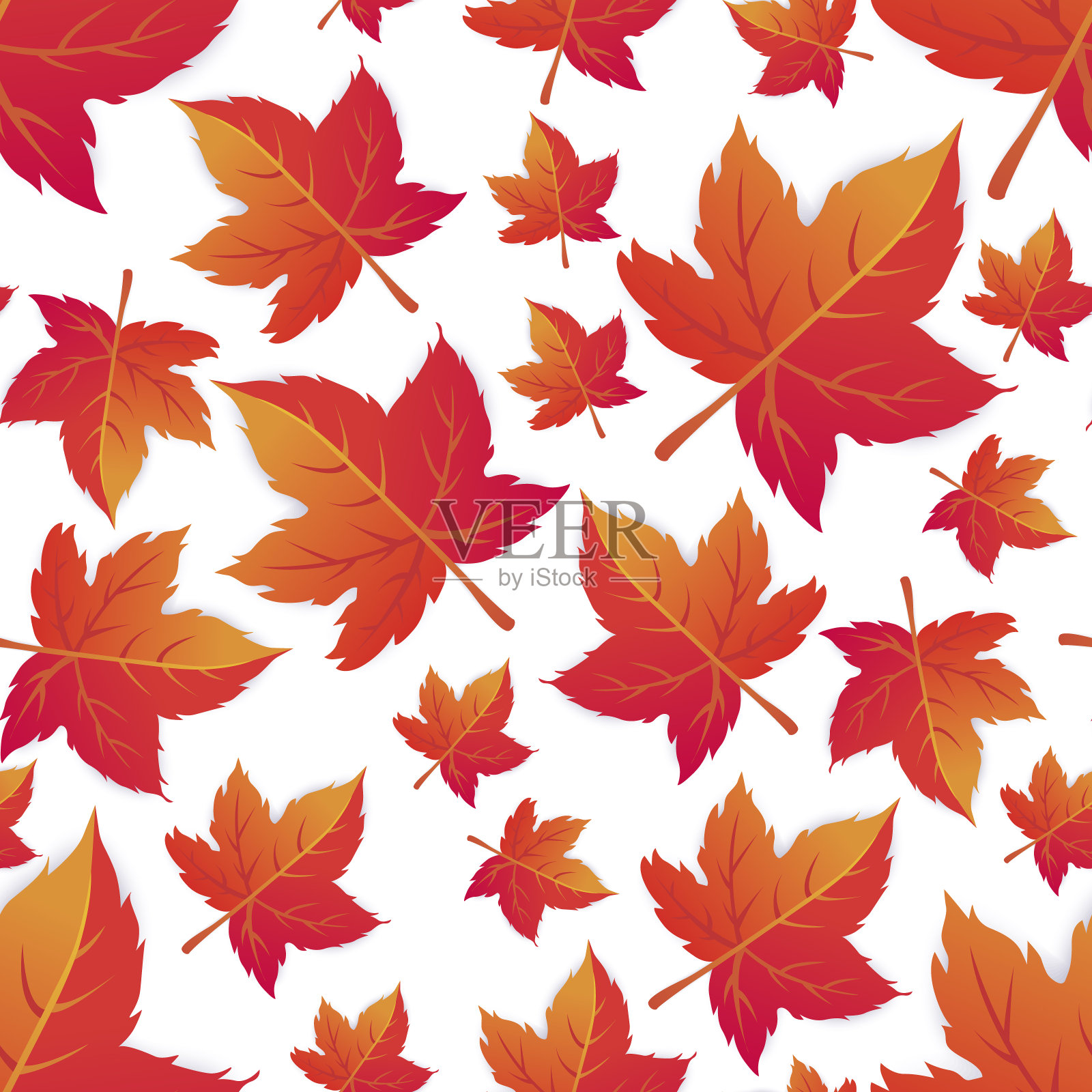 秋天无缝背景与树叶。一年的季节变化。树木失去了它们的叶子。插画图片素材