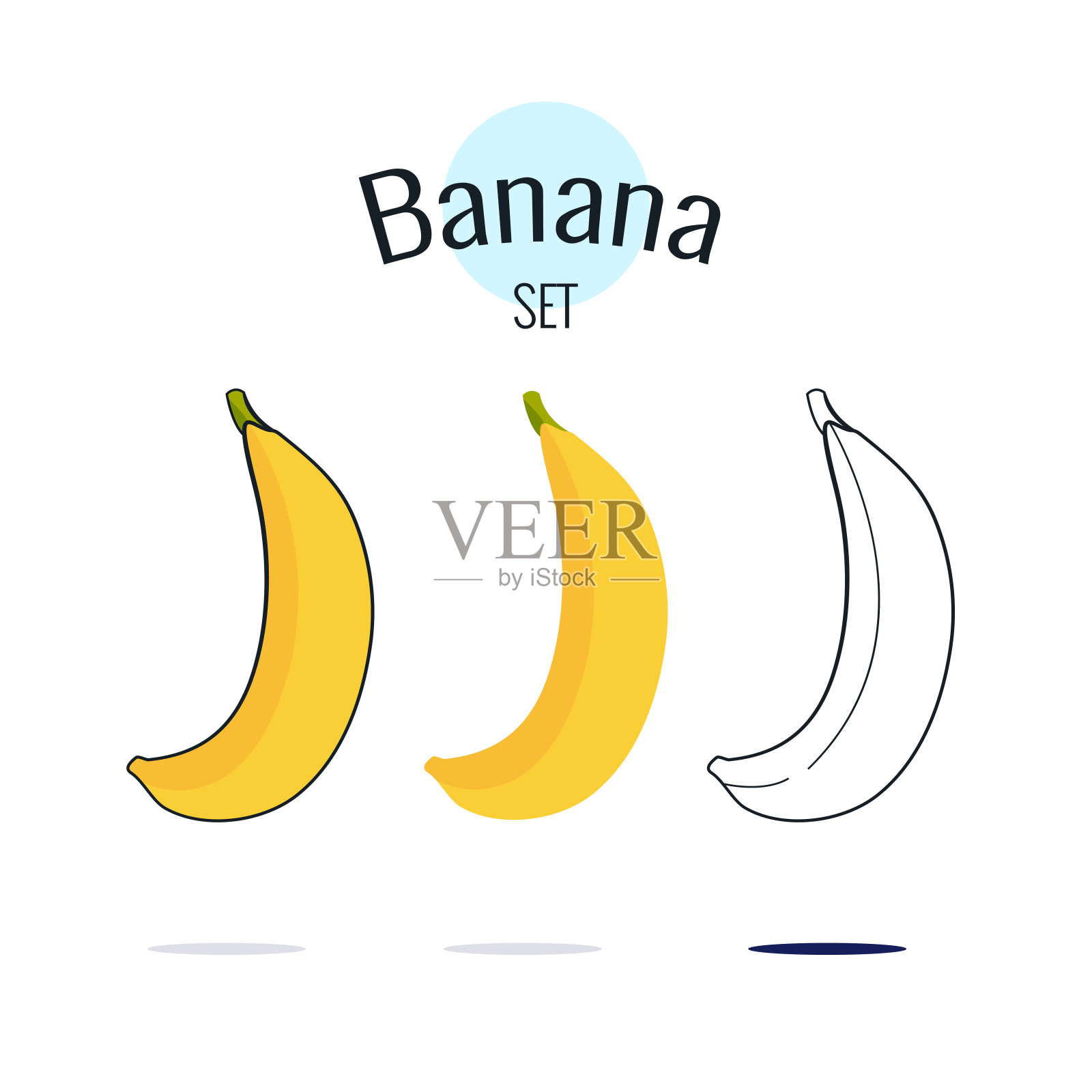 香蕉向量集。插图上白色，卡通平面设计设计元素图片