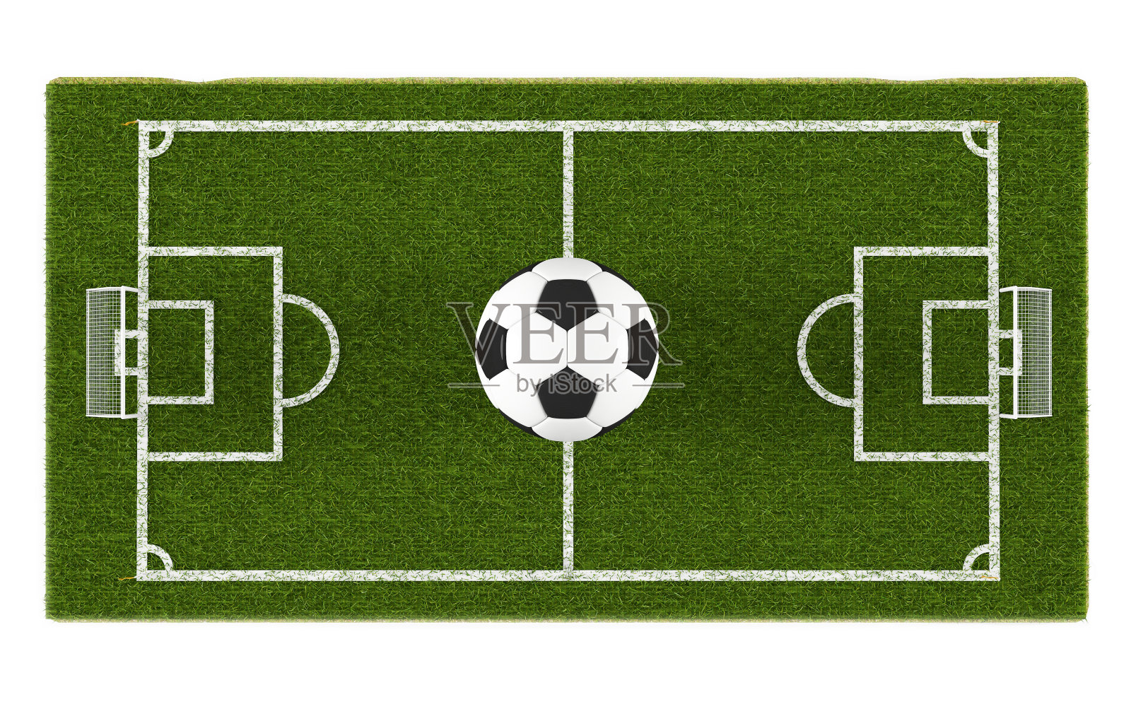 绿草如茵的足球场和足球场上的背景。足球体育场游戏3d对象区域。足球，3d渲染插画图片素材