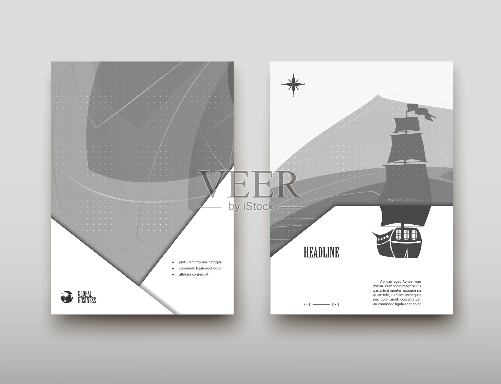 传单封面呈现抽象几何背景，布局在A4设置技术宣传册传单设计模板矢量阴影插画图片素材
