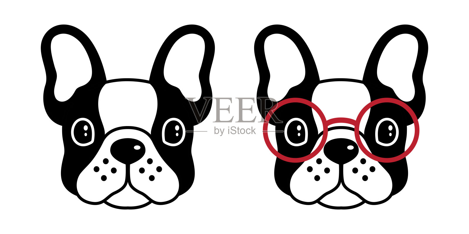 狗向量法国斗牛犬哈巴狗图标标志眼镜卡通人物插图符号黑色插画图片素材