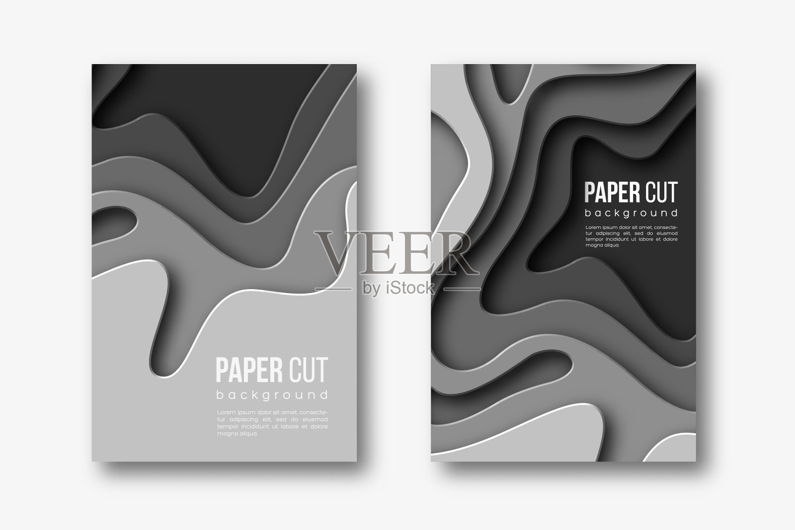 3d剪纸垂直横幅。带有不同灰色色调阴影的形状。Papercraft分层的艺术。设计用于装饰，商业展示，海报，传单，印刷品，矢量。插画图片素材
