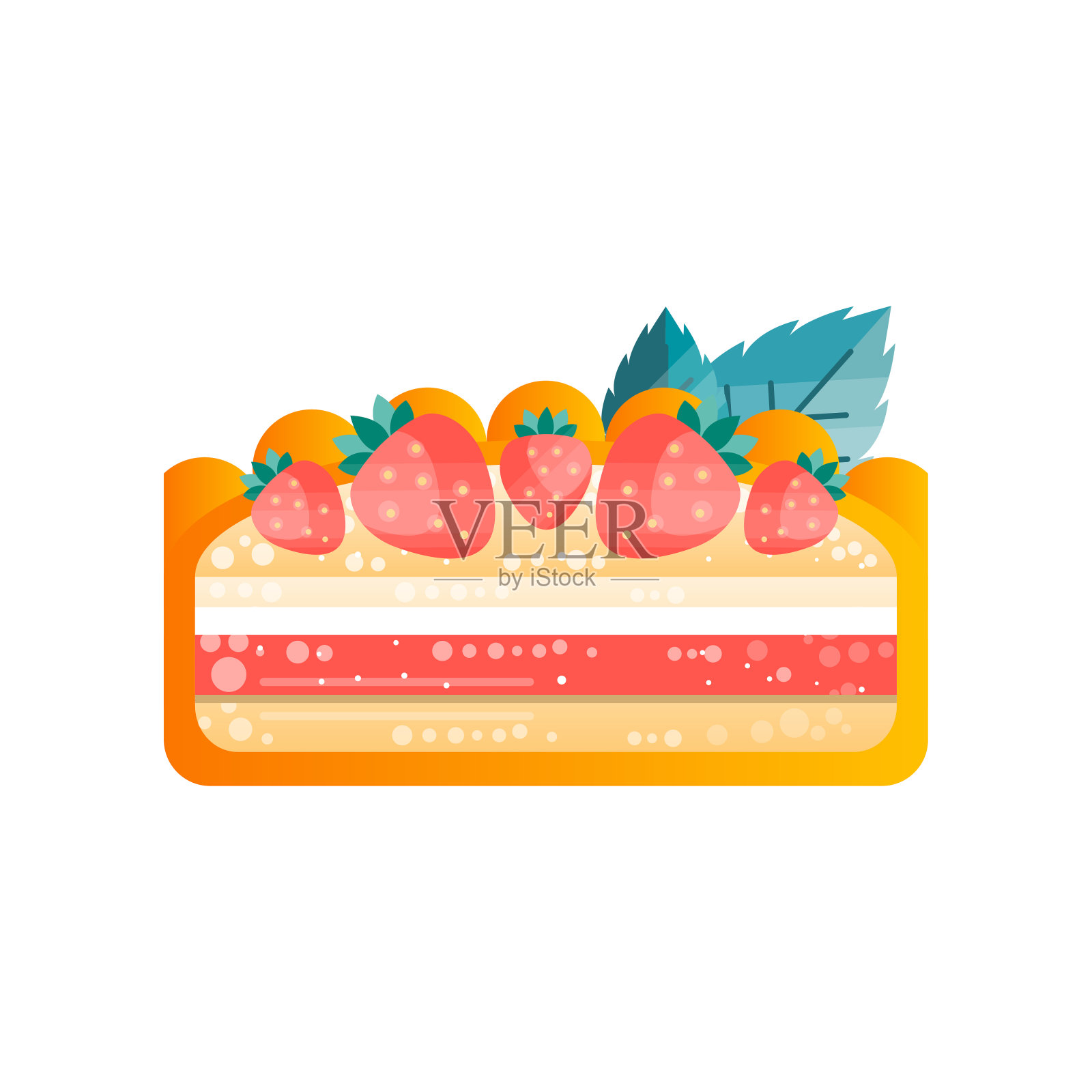 一块分层美味的蛋糕与草莓在顶部矢量插图孤立在白色的背景插画图片素材