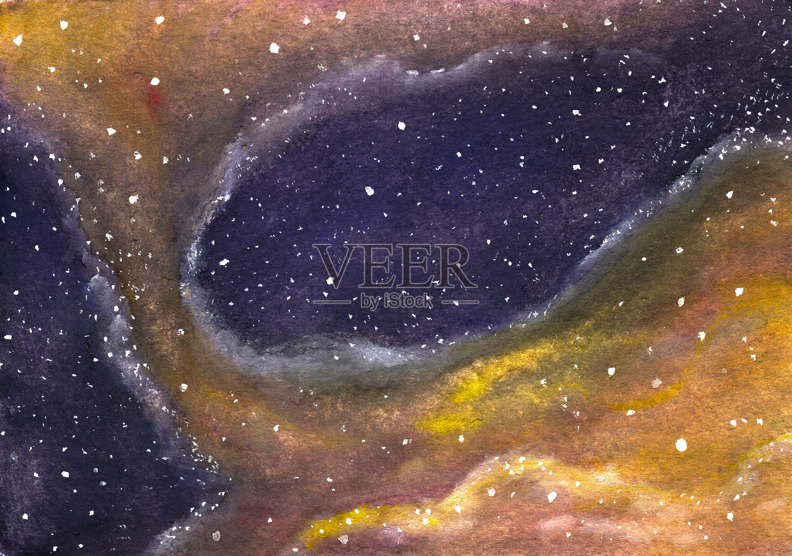 抽象的宇宙星云和恒星的水彩画插画图片素材