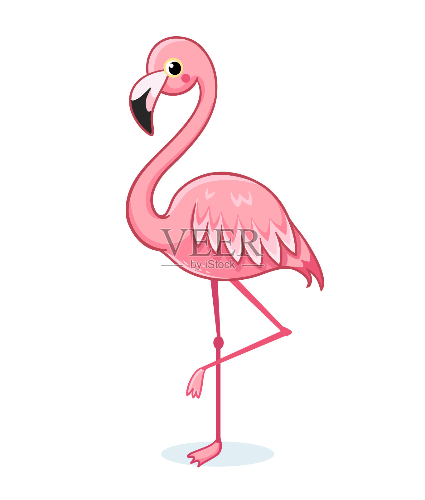 可爱的粉红色火烈鸟在白色的背景。设计元素图片