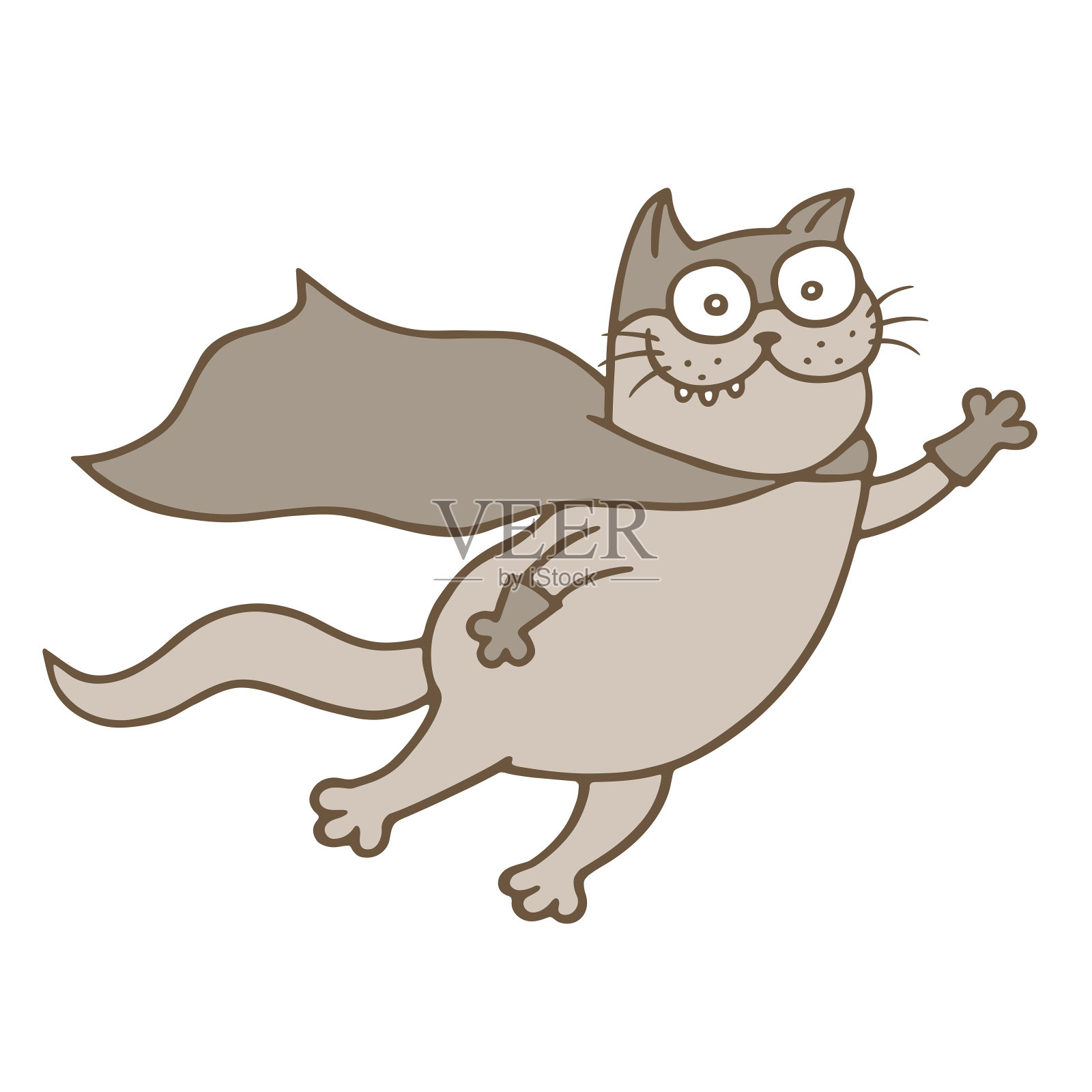 卡通猫超级英雄戴着面具和雨衣飞了。设计元素图片