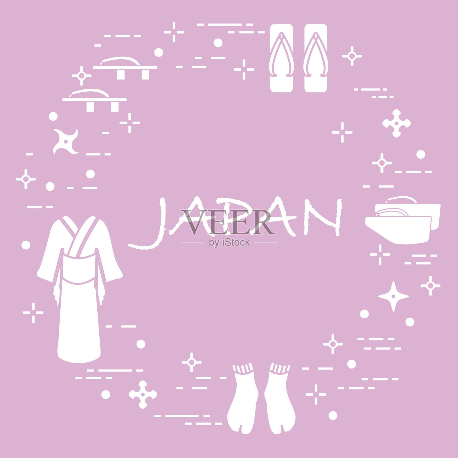 传统的日本服装，鞋子和飞镖插画图片素材