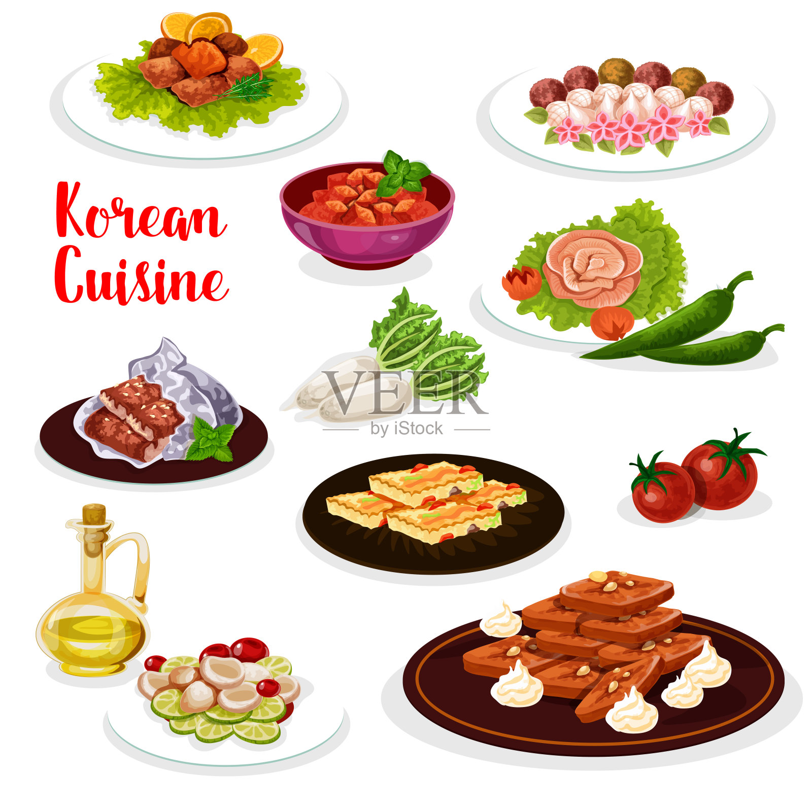 韩国菜象征着海鲜和蔬菜插画图片素材