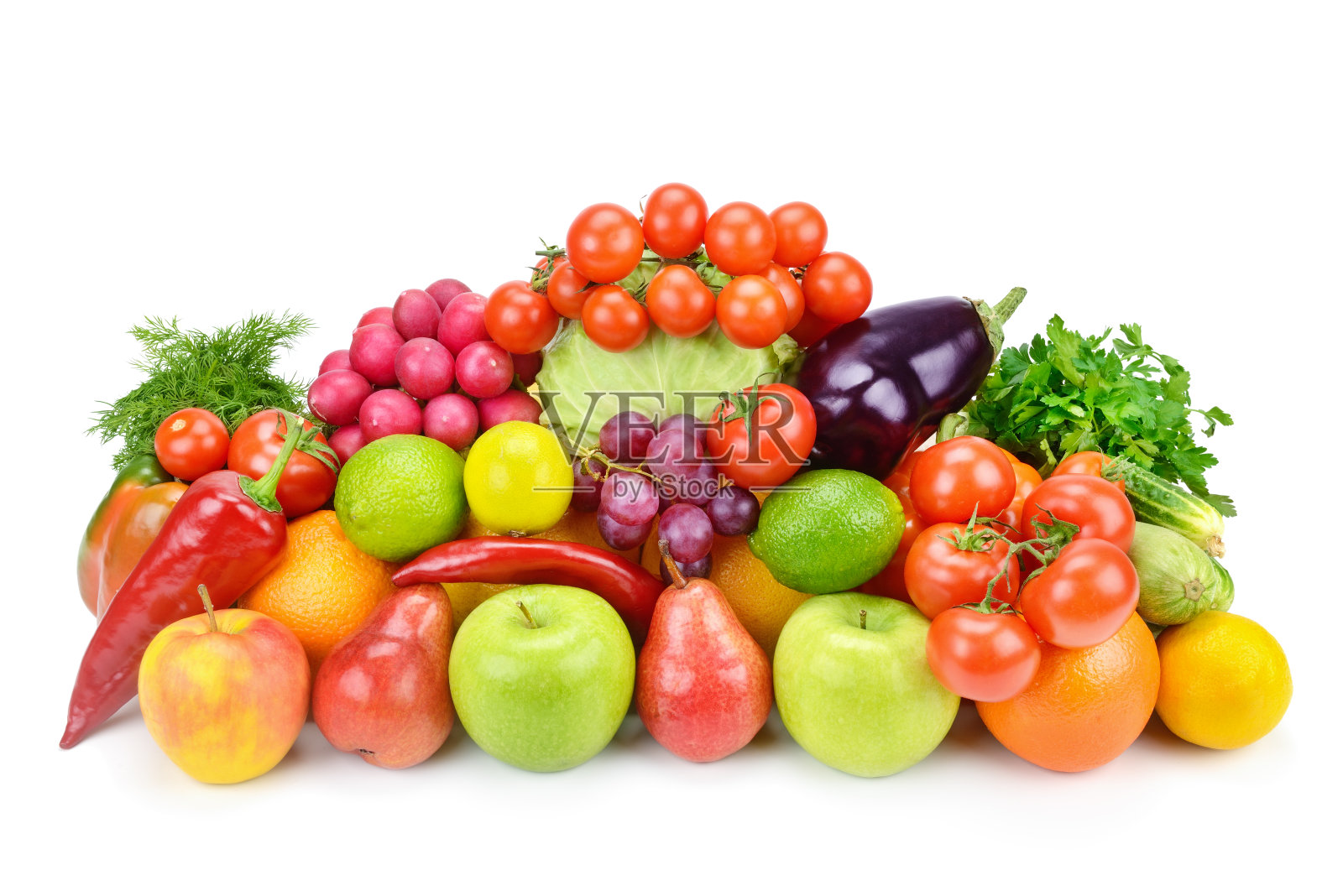 水果和蔬菜孤立在白色的背景。照片摄影图片