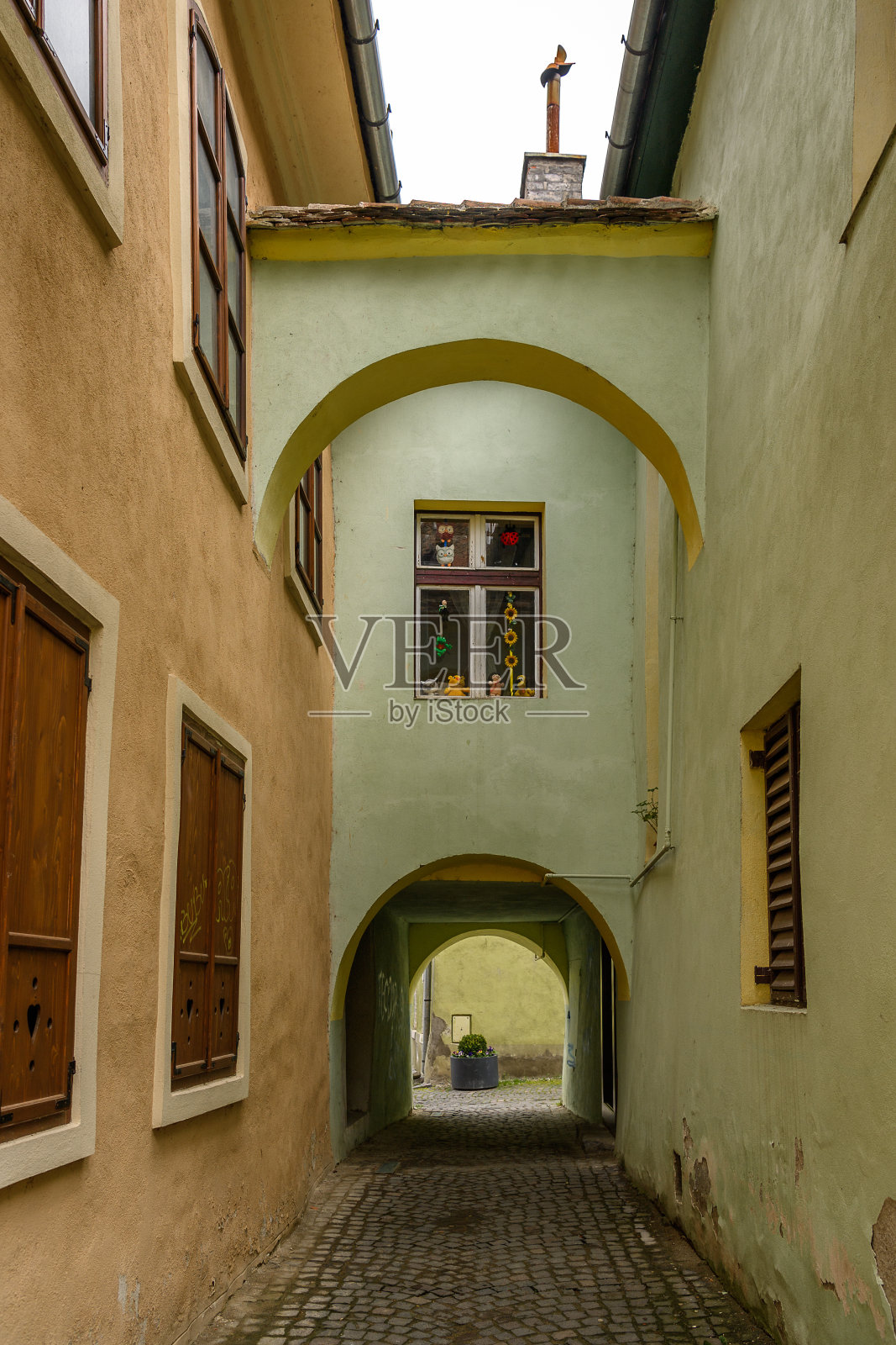 罗马尼亚Sighisoara历史中心五颜六色的房子。联合国教科文组织世界遗产照片摄影图片