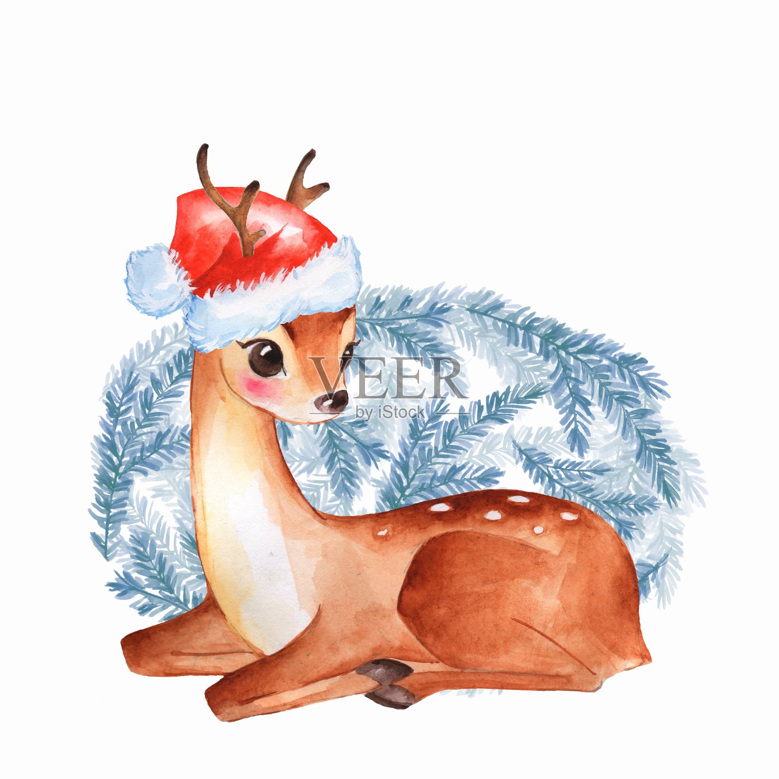 婴儿鹿。可爱的小鹿。圣诞贺卡插画图片素材