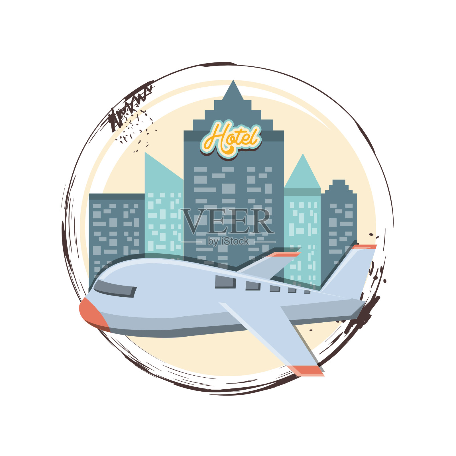 旅行度假飞机飞行图标矢量插图插画图片素材
