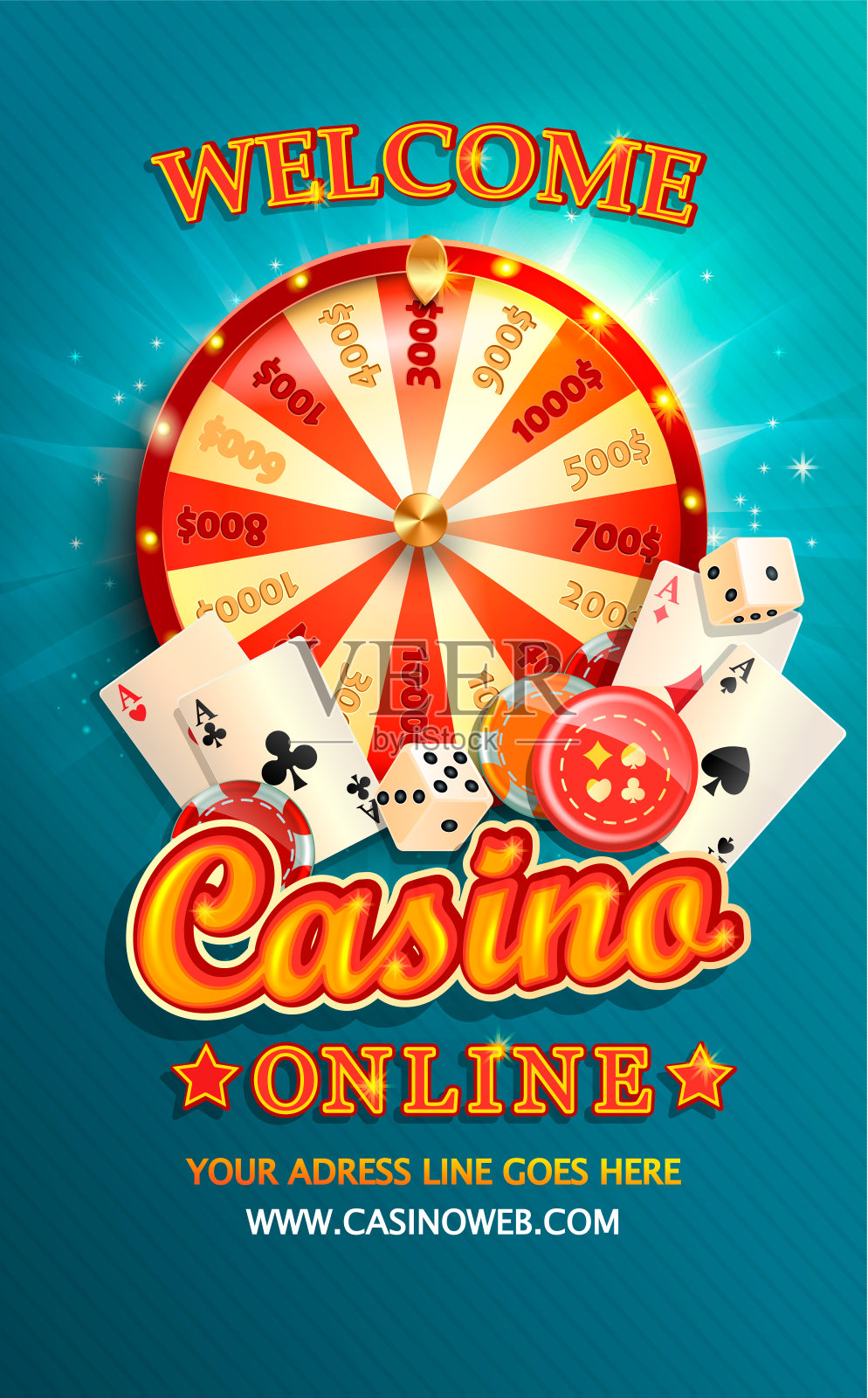 欢迎传单的赌场在线扑克。插画图片素材