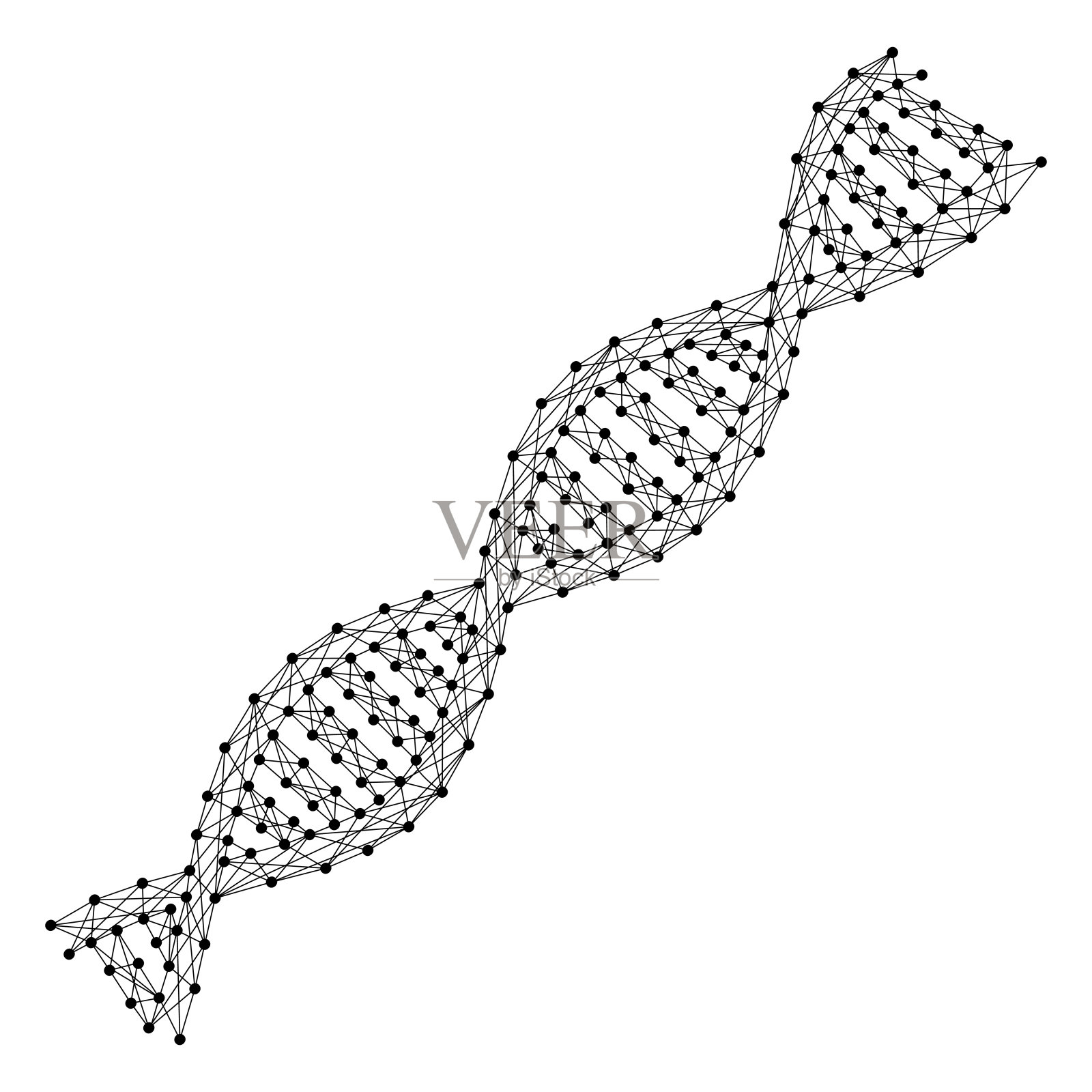 DNA链的结构来自抽象的未来多边形黑线和点。矢量插图。设计元素图片