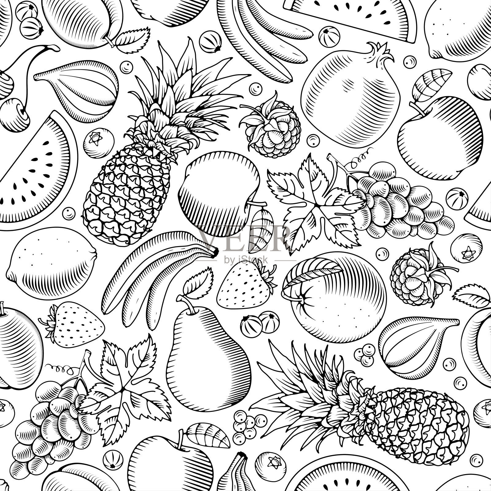 水果和浆果无缝图案插画图片素材