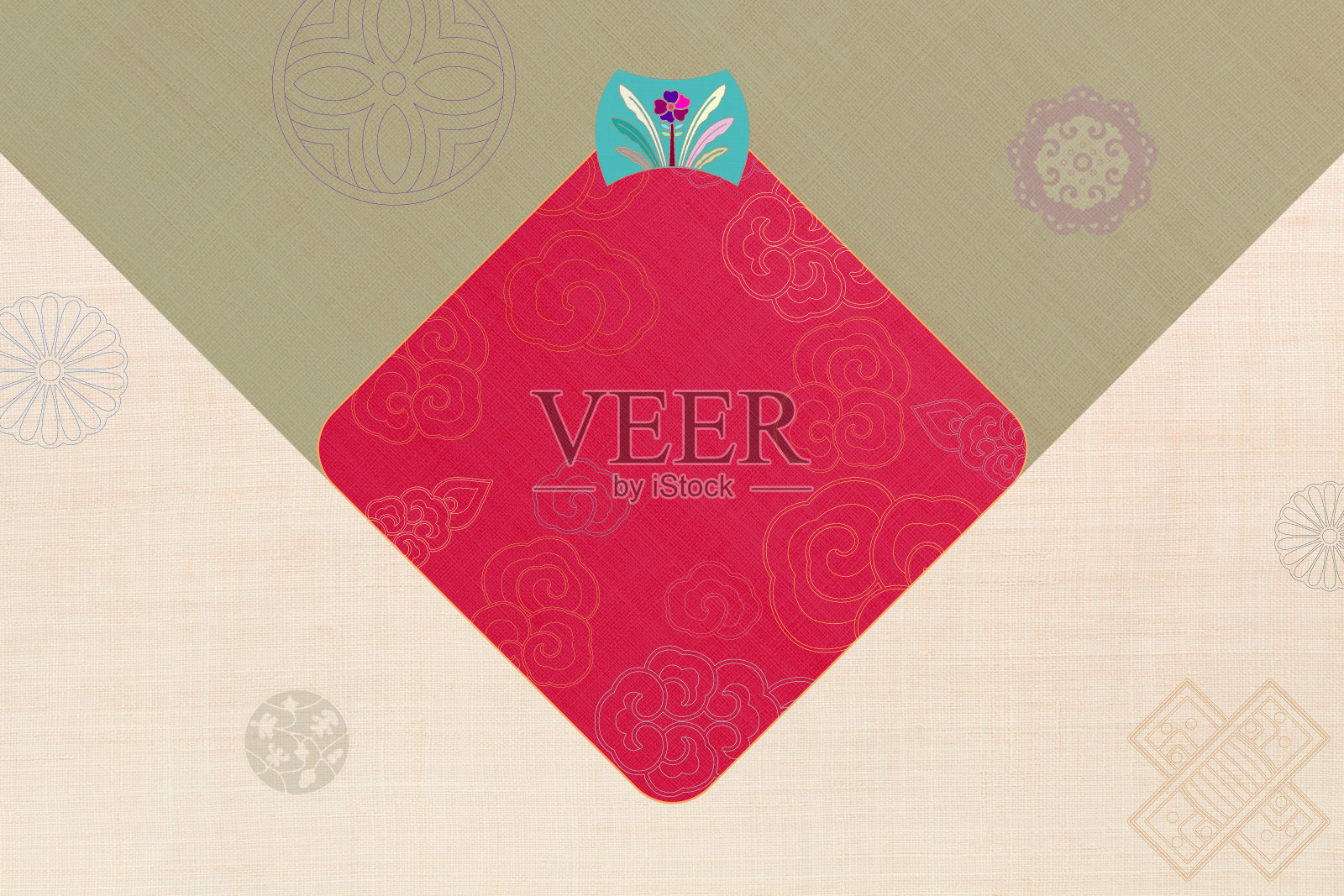 韩国传统拼接背景的苎麻织物图案。卡框架设计。设计模板素材