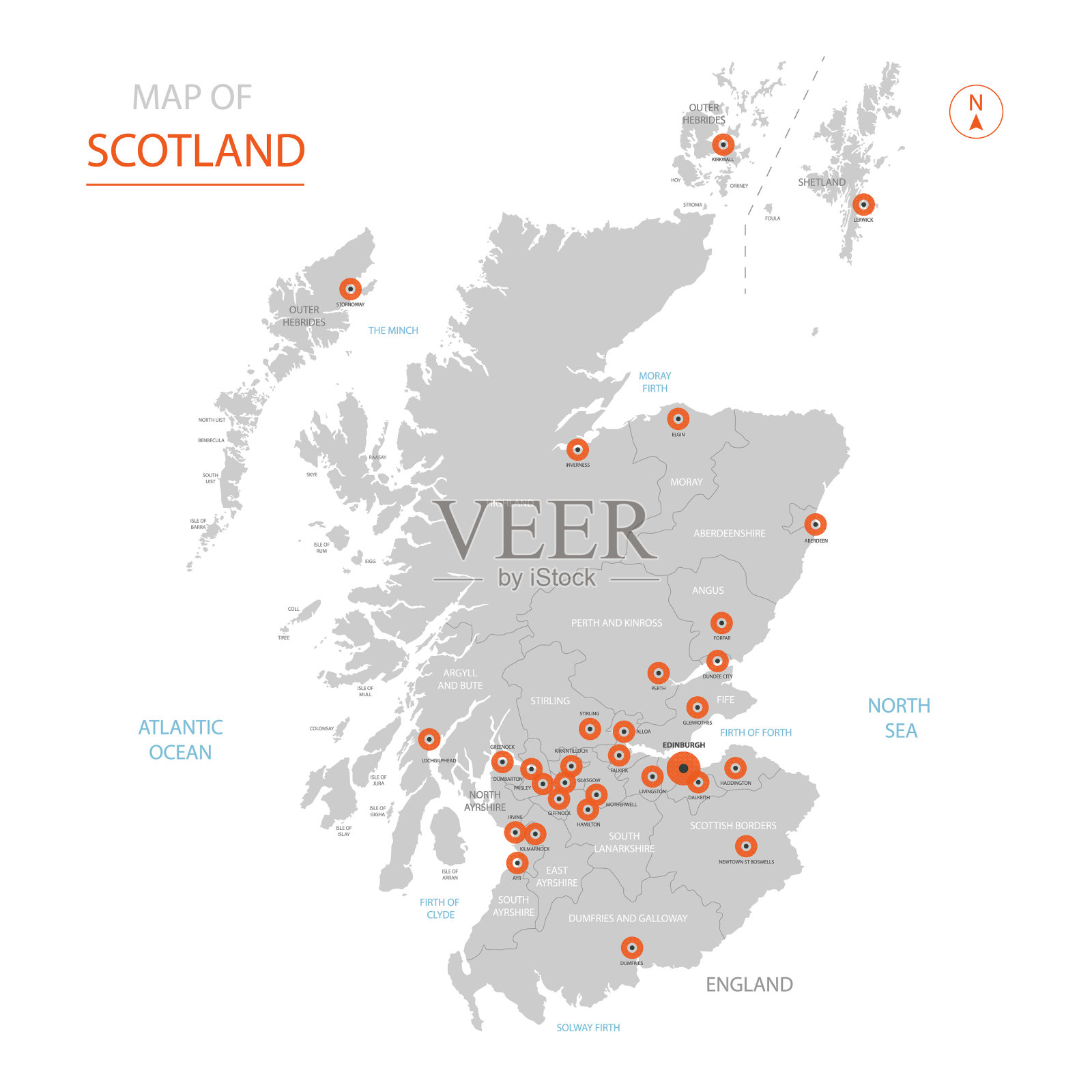 带有行政区划的苏格兰地图。插画图片素材