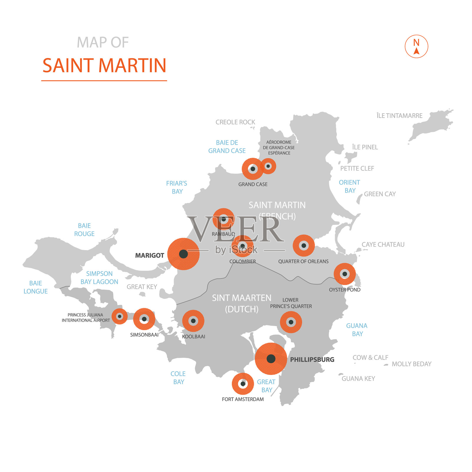 圣马丁地图上有行政区划。插画图片素材