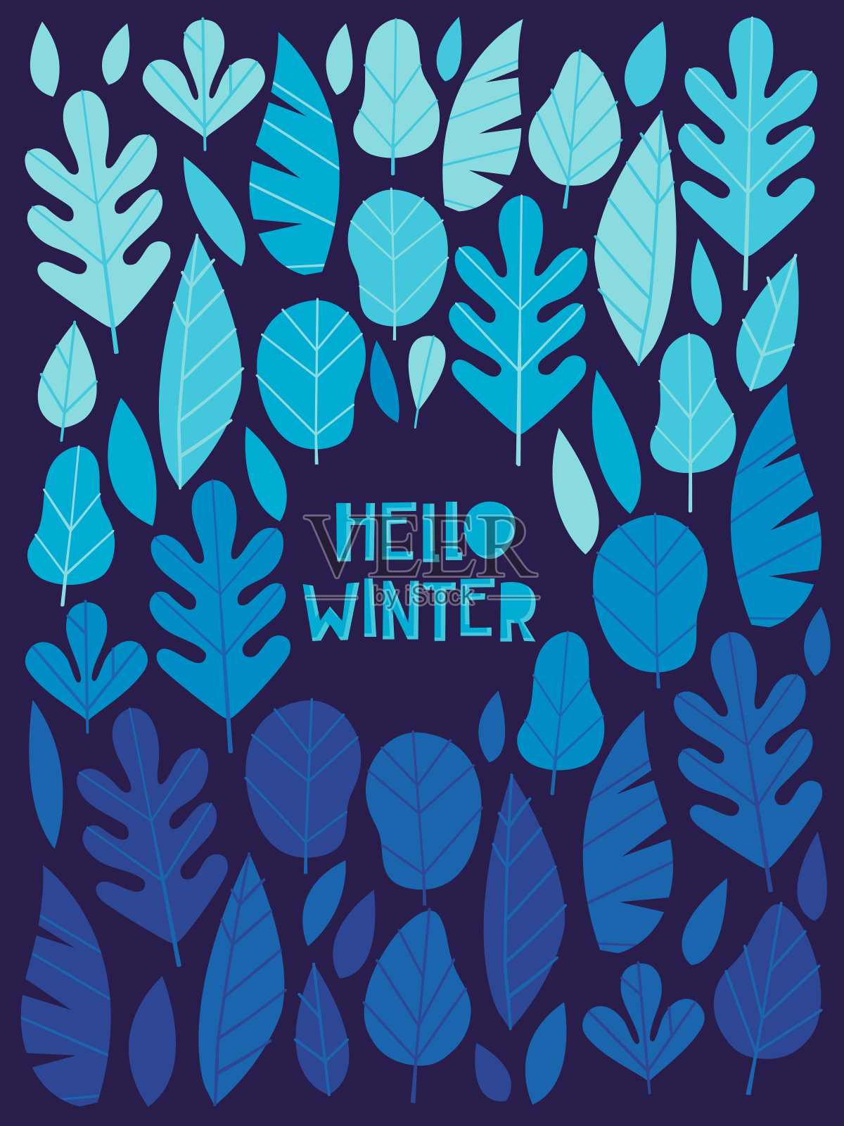 你好冬季海报与彩色的树叶插画图片素材