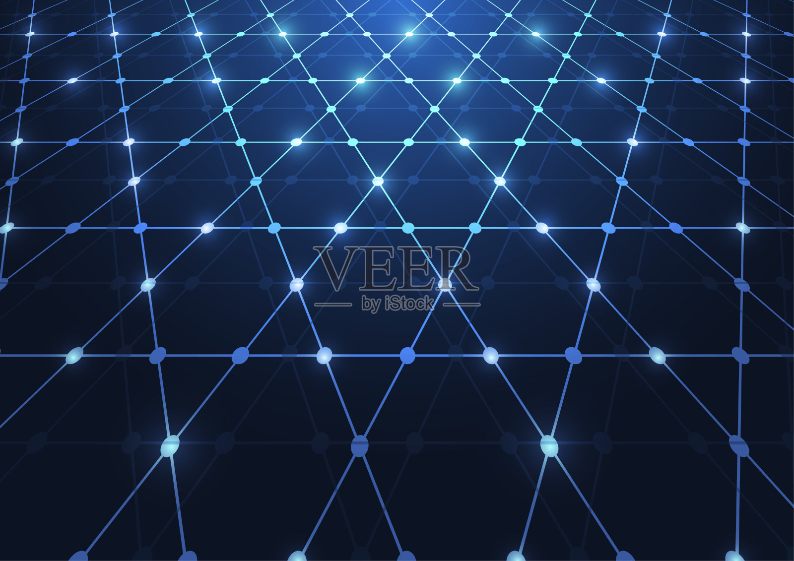 抽象技术以蓝六边形图案为背景，用网格点线概念进行交流创新。矢量图插画图片素材