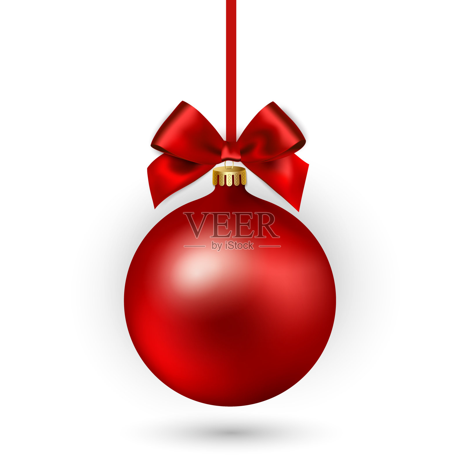白色背景上带丝带和蝴蝶结的红色圣诞球。矢量插图。插画图片素材