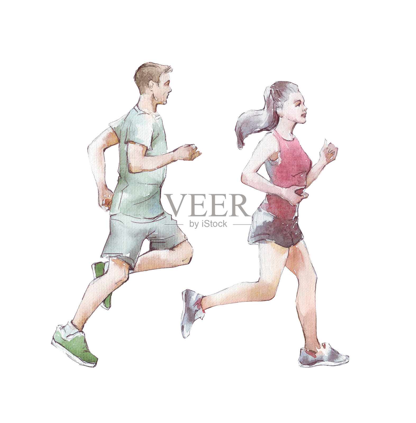 男人和女人在跑插画图片素材