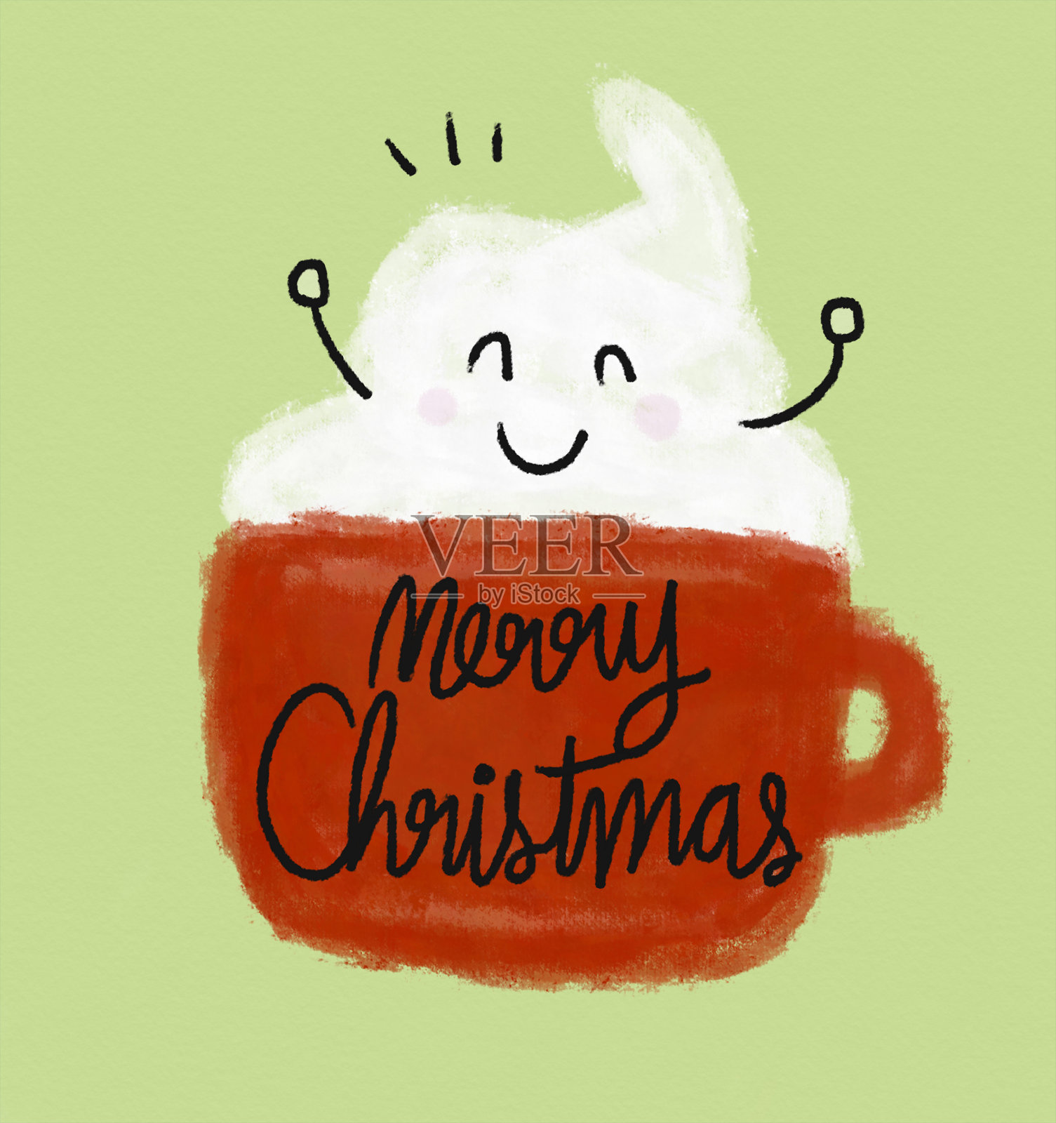 圣诞快乐咖啡杯和笑脸水彩画插画插画图片素材