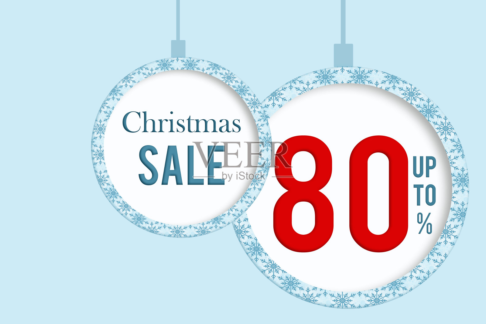 圣诞销售80%的白色蓝色圣诞球插画图片素材