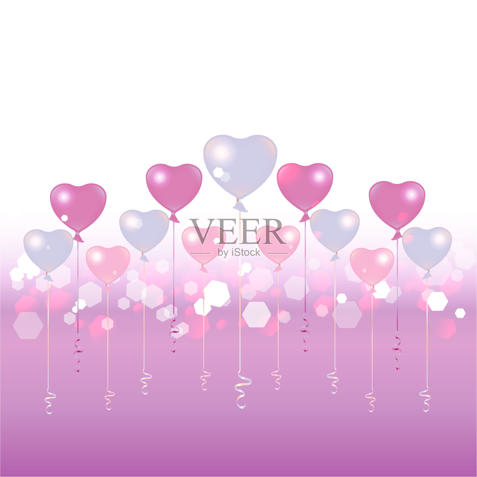情人节浅粉色背景的浅蓝色和粉色气球，插画图片素材