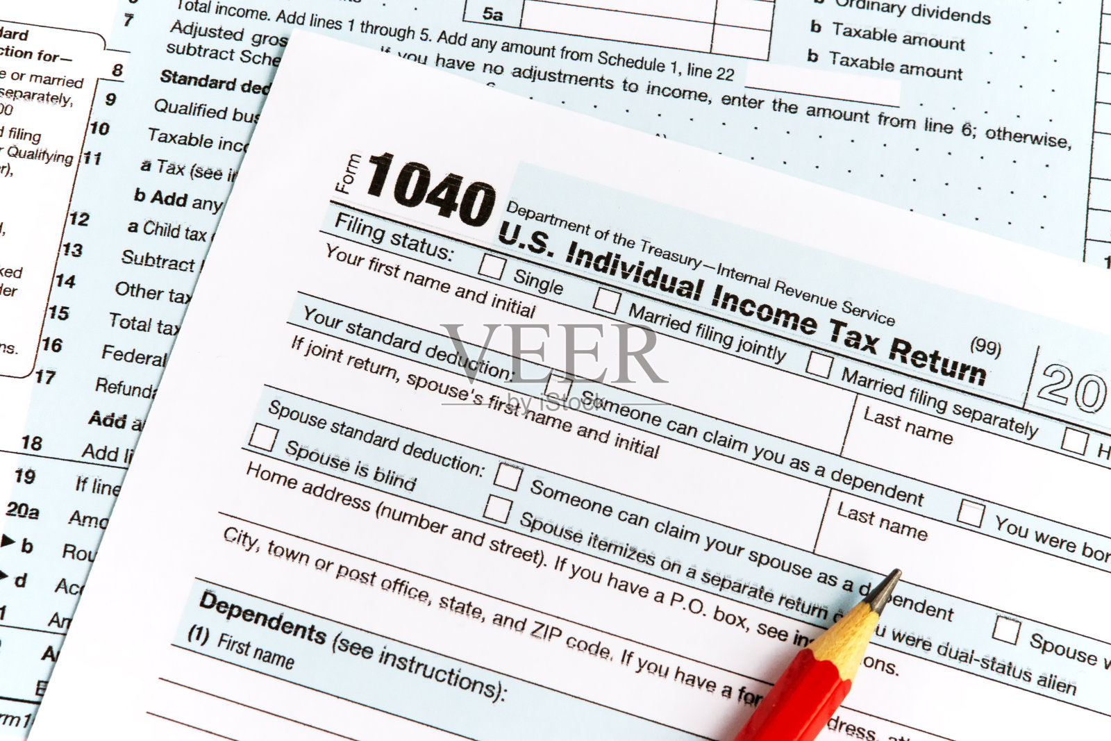 所得税申报表IRS 1040文件照片摄影图片