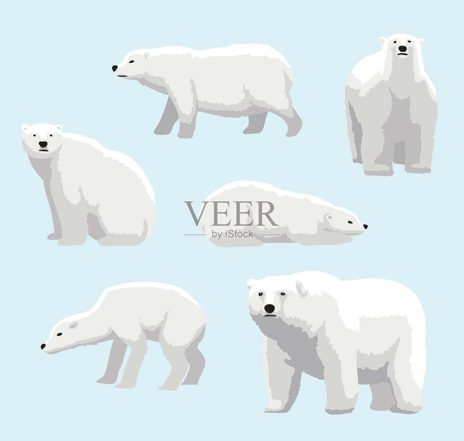 卡通现实风格的北极熊矢量插图插画图片素材