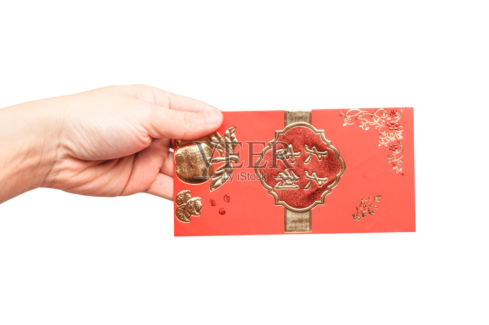 中国红包(或红包)，中国新年和农历新年的概念。中文意思是“祝你一切顺利”或“祝你好运”照片摄影图片
