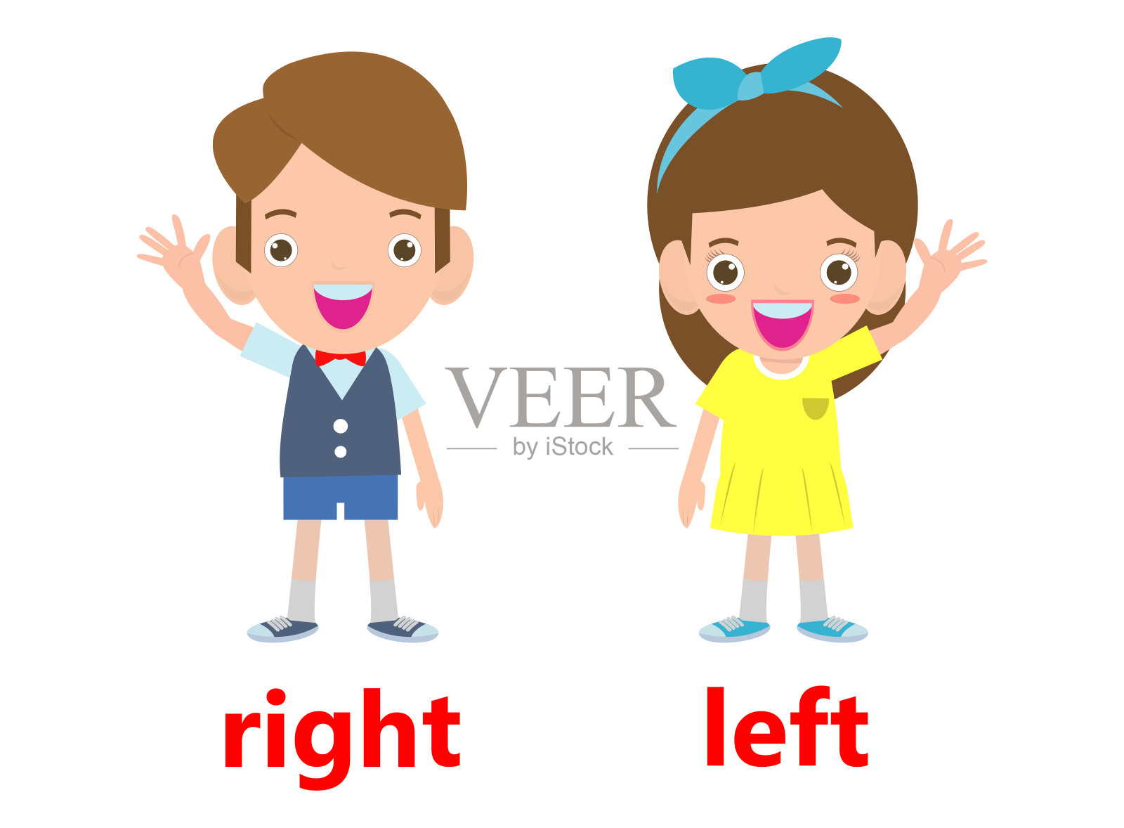 相反的左边和右边，女孩在左边和男孩在右边的白色背景插图矢量插画图片素材