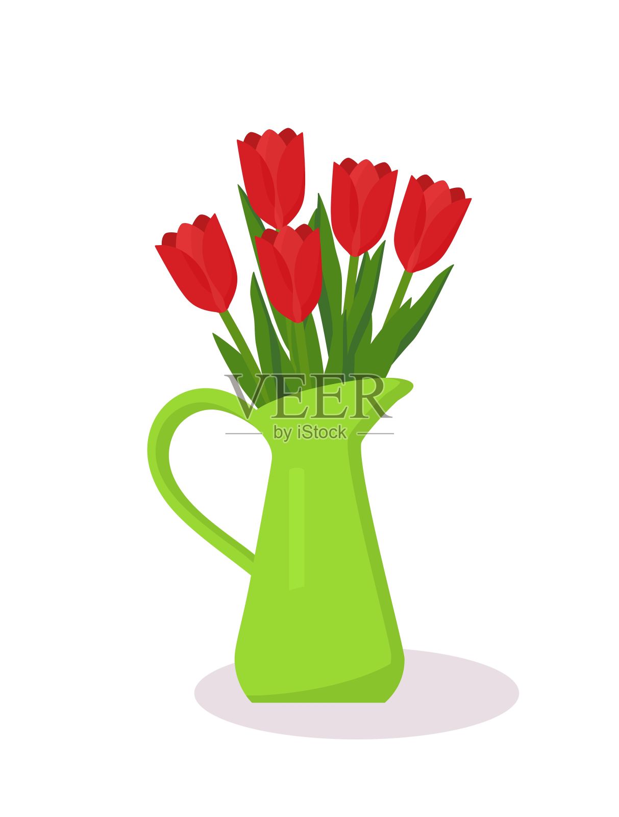 郁金香在壶的概念设计。红色郁金香花束。设计元素图片