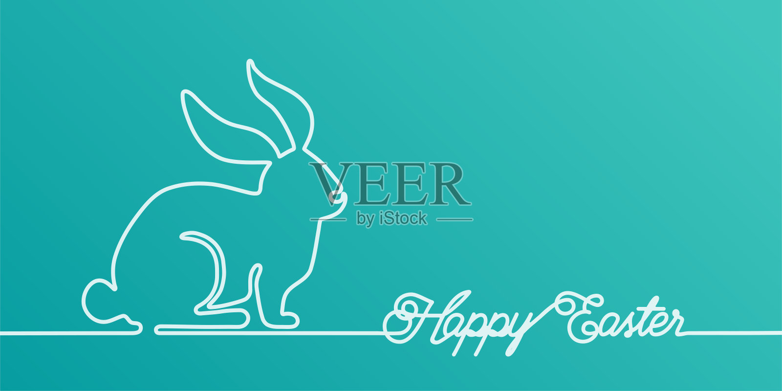 快乐复活节兔子横幅背景在简单的一行风格与问候文本和复制空间在右侧。最小兔子概念矢量插图设计元素图片