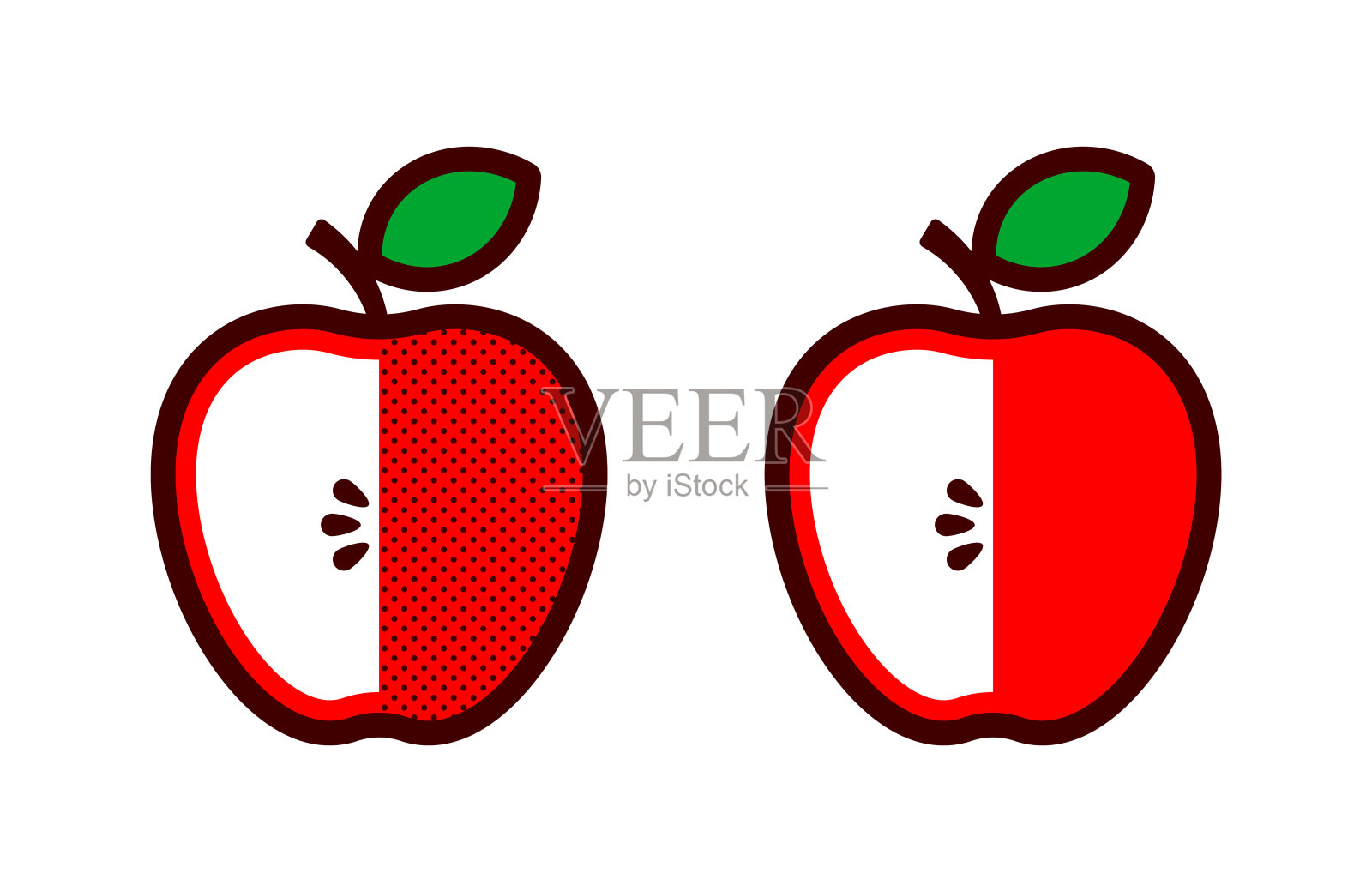 在白色背景上孤立的两个红苹果。矢量图设计元素图片